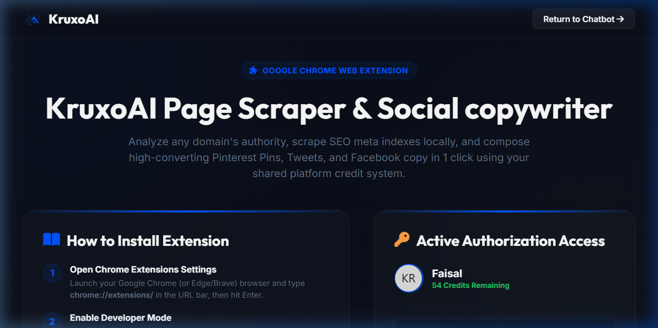 KruxoAI Chrome Extension Portal Installation Panel Showcase